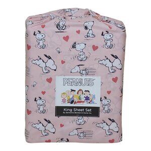 Peanuts Snoopy King Sheet Set By Berkshire Hearts Woodstock Valentines Pink